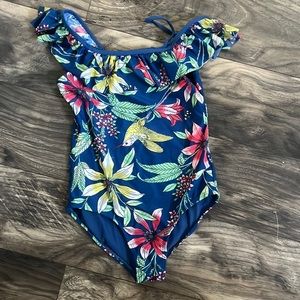 Girls gap size medium (size 8-9 years) blue bird swimming suit one piece
